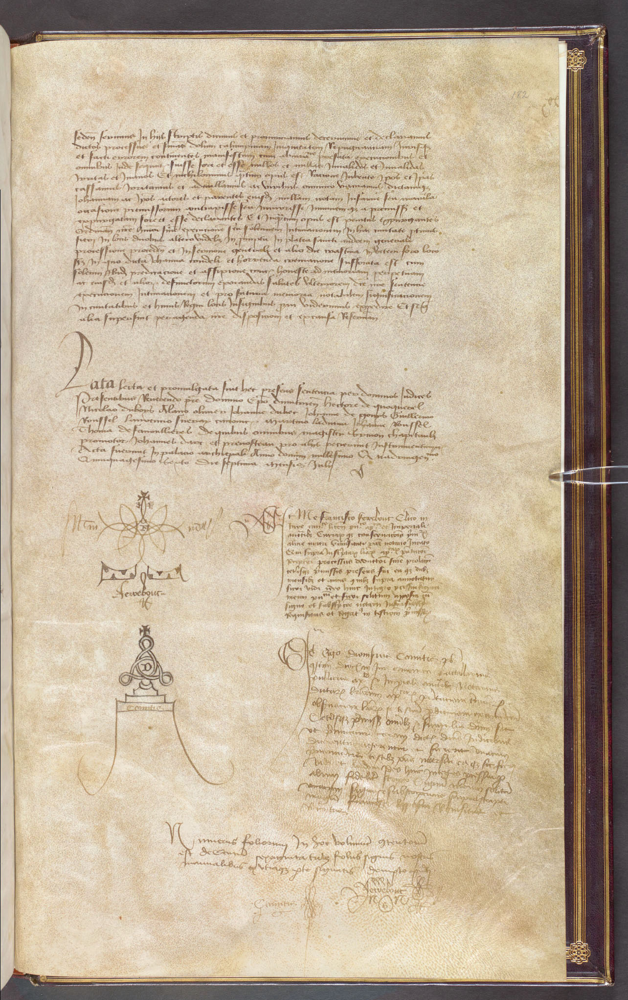 Procès de Réhabilitation de Jeanne d’Arc, manuscrit Stowe MS 84, souscriptions des notaires (f°182 r°)
