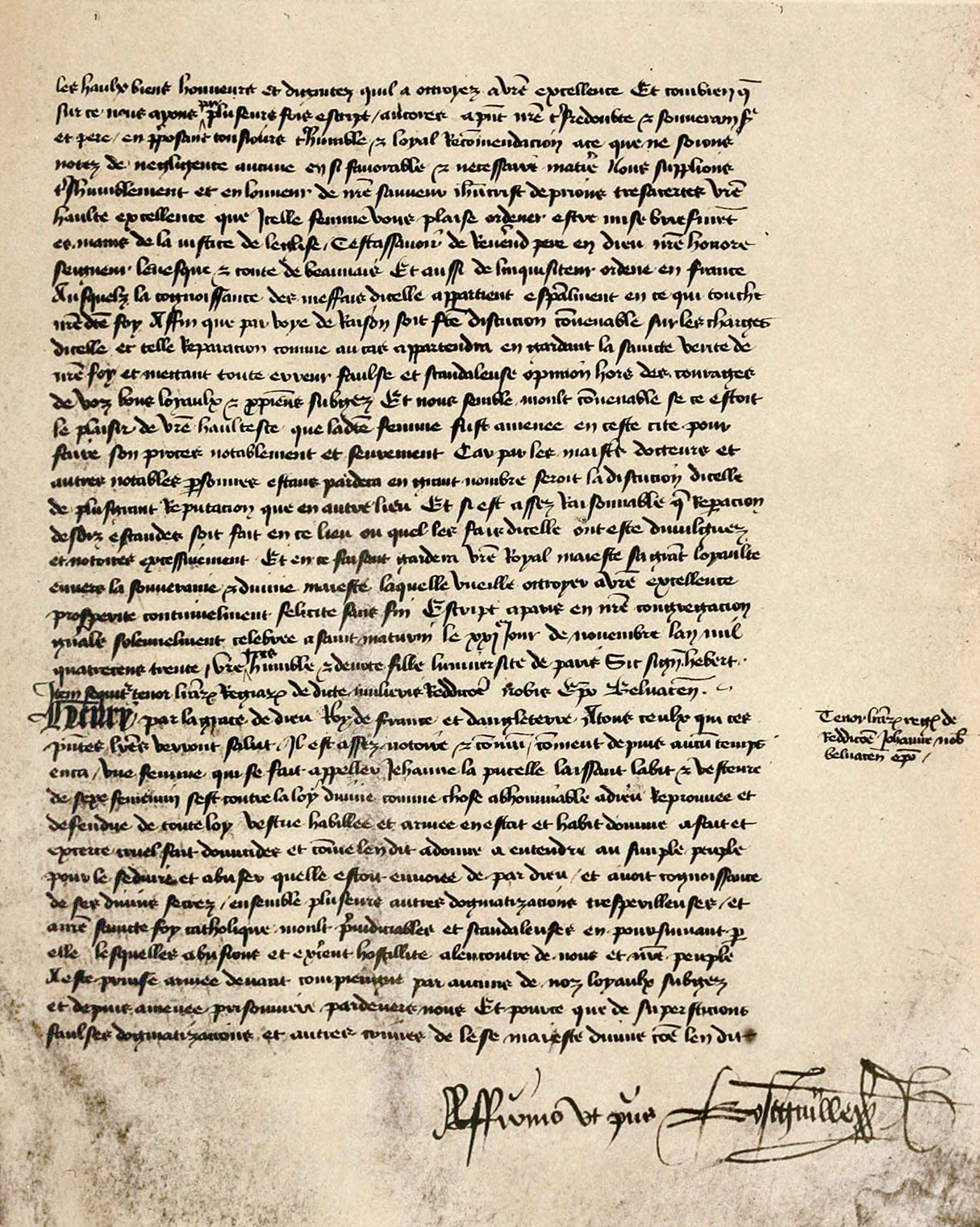Fac-similé du Ms. du Procès de condamnation de Jeanne d'Arc (A). Bibliothèque de la Chambre des Députés, Ms. 1119, p. 5