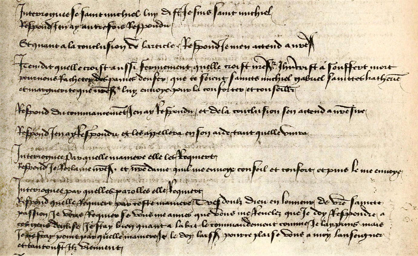 Fac-similé du Ms. du Procès de condamnation de Jeanne d'Arc (Urfé). Bibl. nat., Ms. latin 8838 : (a) écriture du XVe siècle (fol. 29)