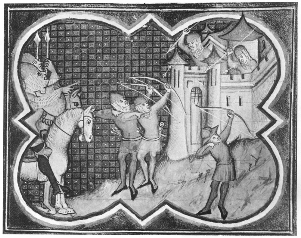 Siège de Locres ou de Tarente, Histoire romaine de Tite Live, ~1370 (François Garnier, Iconographie de la guerre de siège au temps de Jeanne d’Arc, dans Jeanne d’Arc, une époque, un rayonnement, colloque d’histoire médiévale, Orléans, octobre 1979)