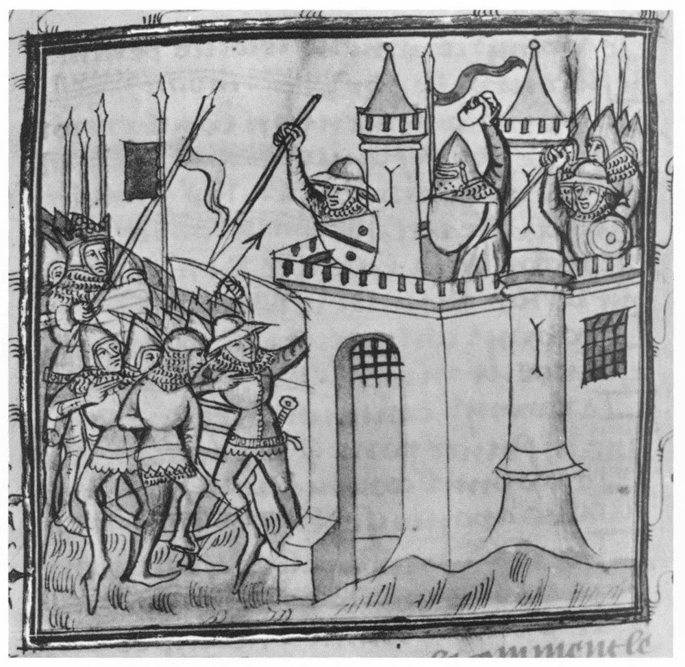 Siège d’Avignon par Louis VIII, Grandes Chroniques de France, début du XVe s. (François Garnier, Iconographie de la guerre de siège au temps de Jeanne d’Arc, dans Jeanne d’Arc, une époque, un rayonnement, colloque d’histoire médiévale, Orléans, octobre 1979)