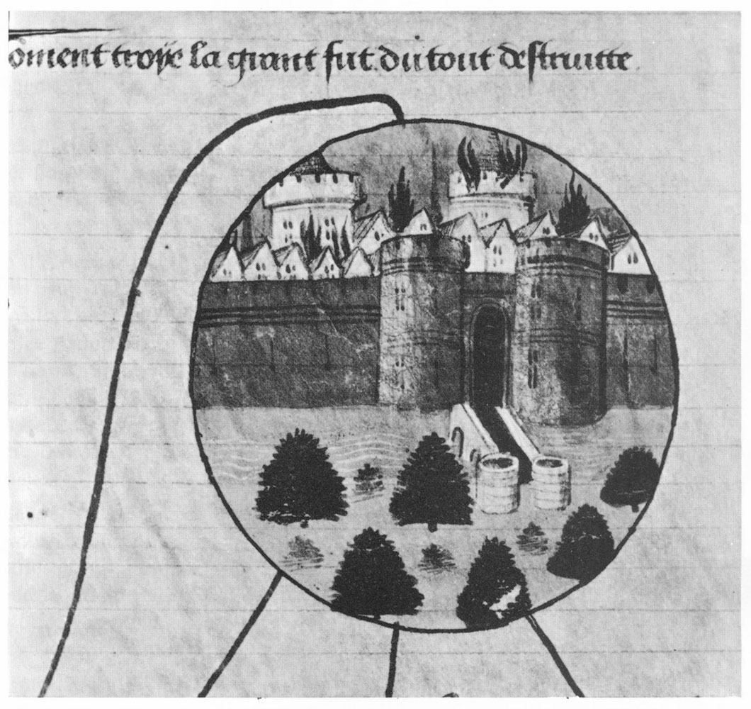Destruction de Troie, Chronologie universelle, début du XVe s. (François Garnier, Iconographie de la guerre de siège au temps de Jeanne d’Arc, dans Jeanne d’Arc, une époque, un rayonnement, colloque d’histoire médiévale, Orléans, octobre 1979)