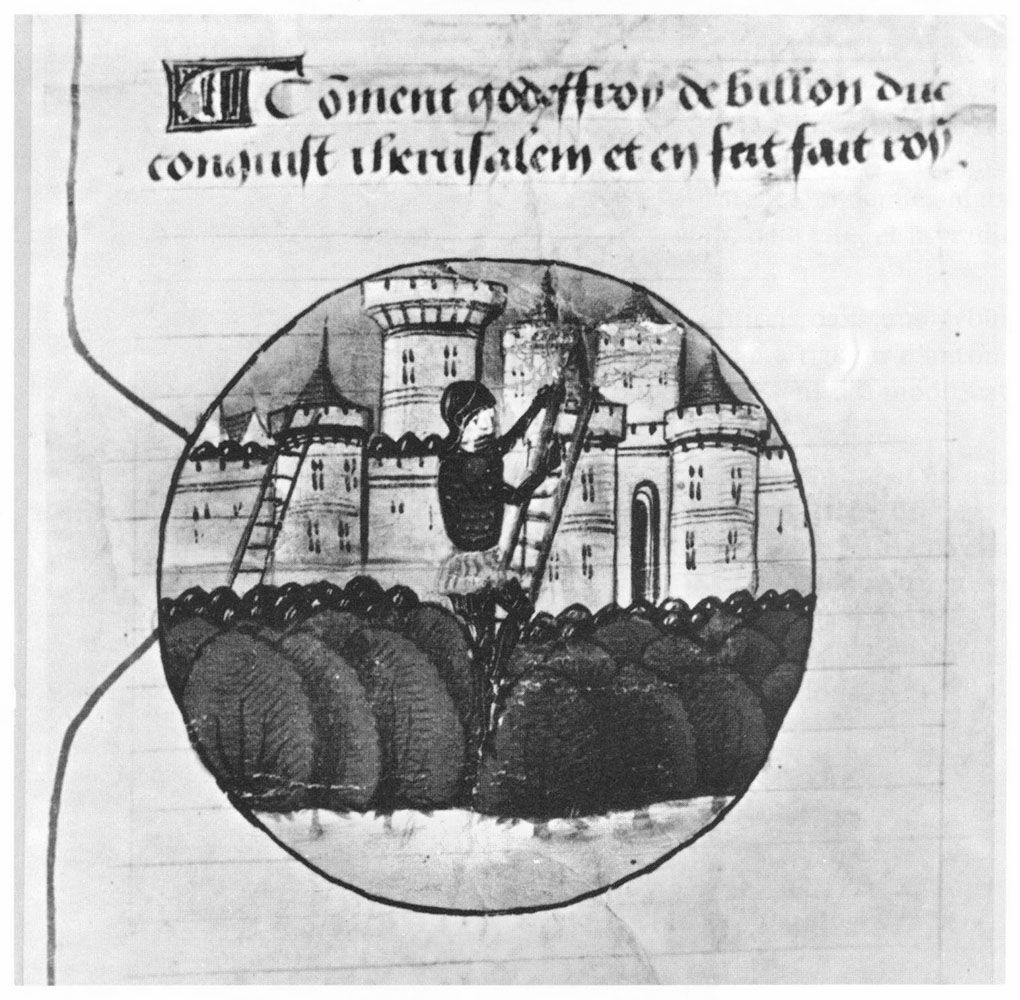 Conquête de Jérusalem par Godefroy de Bouillon, Chronologie universelle, début du XVe s. (François Garnier, Iconographie de la guerre de siège au temps de Jeanne d’Arc, dans Jeanne d’Arc, une époque, un rayonnement, colloque d’histoire médiévale, Orléans, octobre 1979)