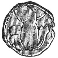Médaille de plomb du XVe siècle, à l’effigie de la Pucelle, et portant au revers les armoiries (d'après Vallet de Viriville, Revue Archéologique, Paris, 1861)
