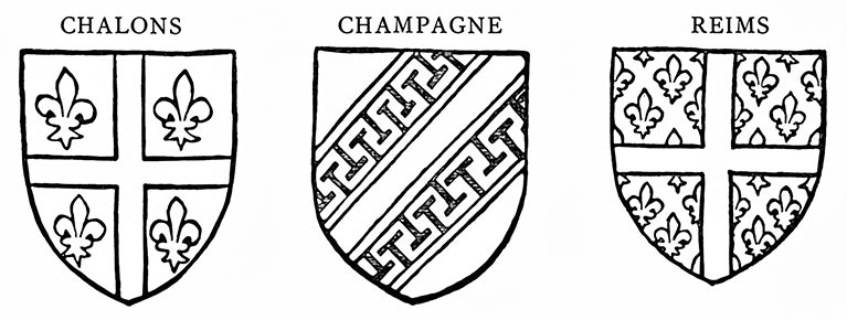 Blasons de Châlons, de la Champagne et de Reims.