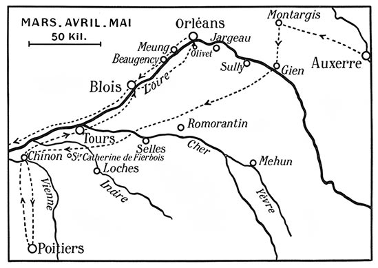 Itinéraire de Jeanne, de Chinon à Orléans (mars-avril-mai 1429)