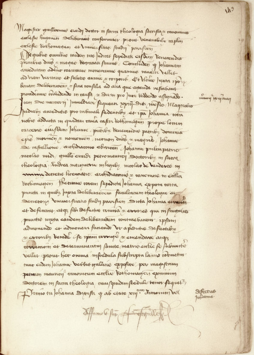 Manuscrit BnF Latin 5965, prétendue formule d'abjuration de Jeanne d’Arc (p. 149)