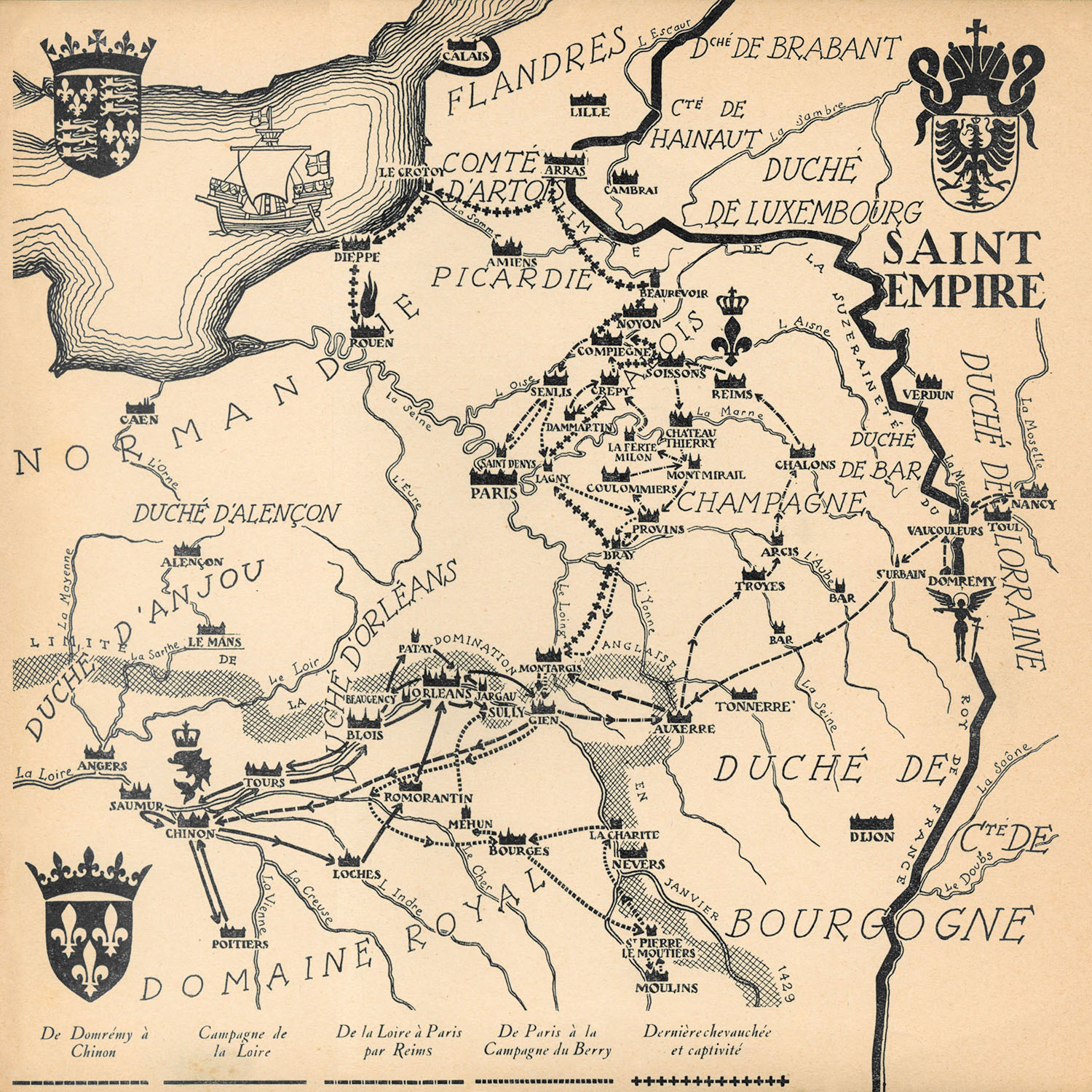 Carte de l’itinéraire de Jeanne d'Arc (Doncœur, Jeanne d’Arc, 1949) 