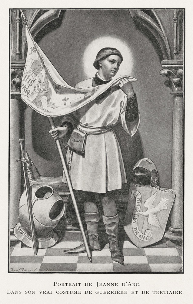 Portrait de Jeanne d'Arc, dans son vrai costume de guerrière et de tertiaire.