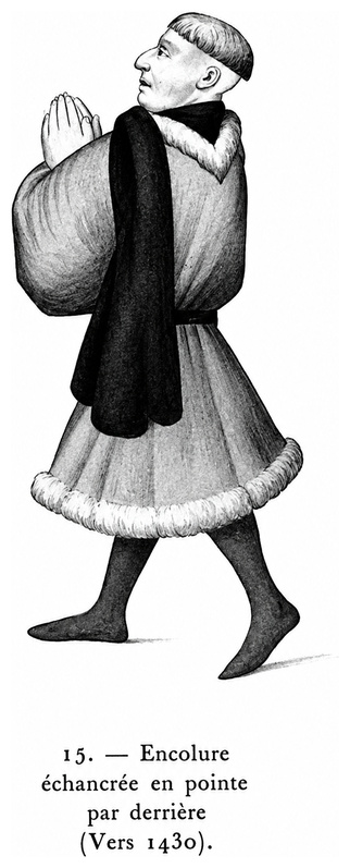 Encolure échancrée en pointe par derrière (vers 1430)