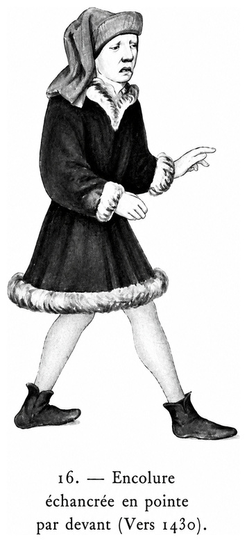 Encolure échancrée en pointe par devant (vers 1430)
