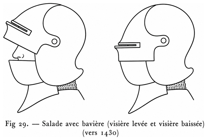 Salade avec bavière, visière levée et visière baissée (vers 1430)