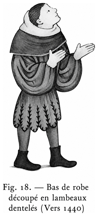 Bas de robe découpé en lambeaux dentelés (vers 1440)