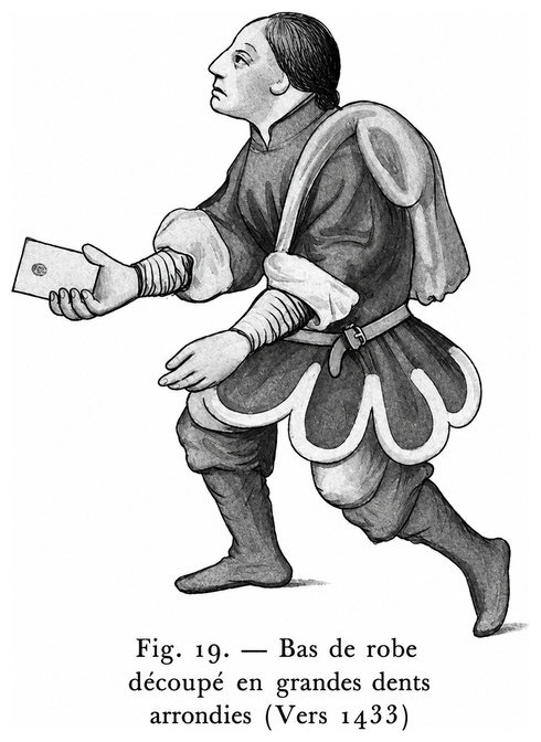 Bas de robe découpé en grandes dents arrondies (vers 1433)