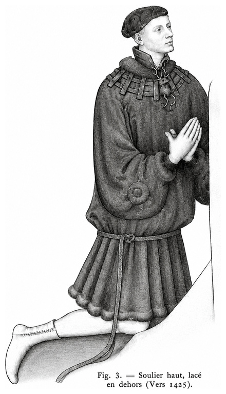 Soulier haut lacé en dehors (vers 1425)