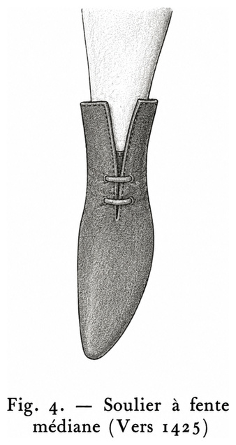 Soulier à fente médiane (vers 1425)