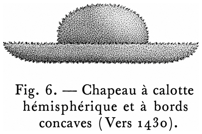 Chapeau à calotte hémisphérique et à bords concaves (vers 1430)