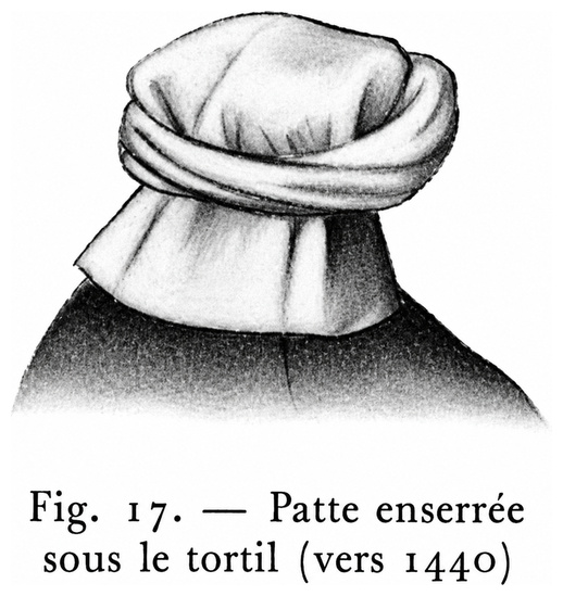 Patte enserrée sous le tortil (vers 1440)
