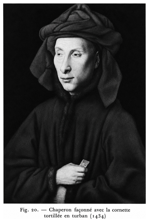 Chaperon façonné avec la cornette tortillée en turban (1434)