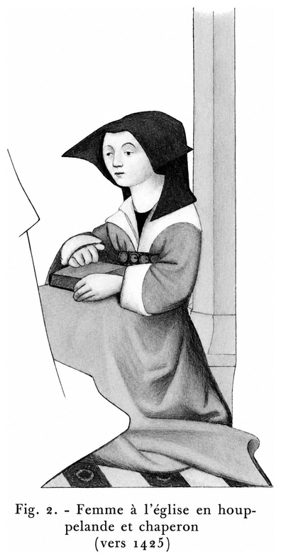 Femme à l’église en houppelande et chaperon (vers 1423)