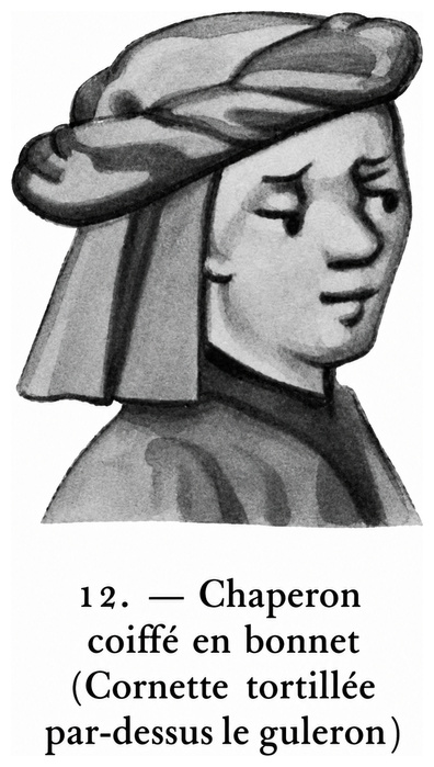 Chaperon coiffé en bonnet (Cornette tortillée par-dessus le guleron)