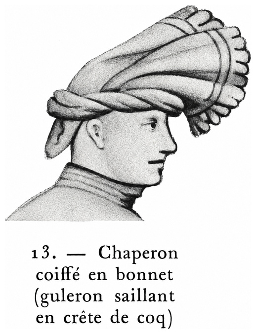 Chaperon coiffé en bonnet (guleron saillant en crête de coq)