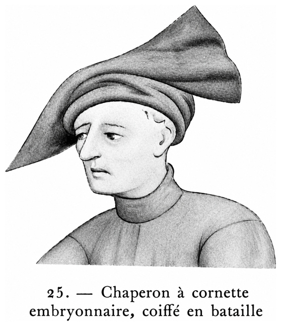 Chaperon à cornette embryonnaire, coiffé en bataille