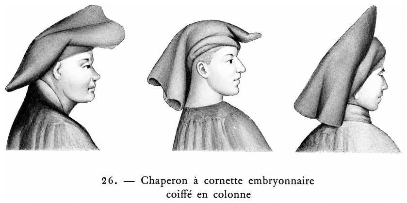 Chaperon à cornette embryonnaire, coiffé en colonne