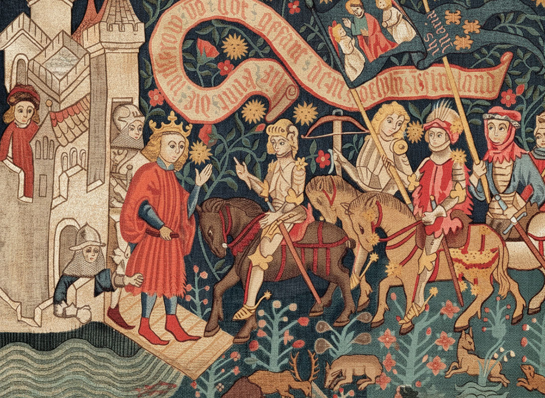 Arrivée de Jeanne d'Arc à Chinon. Tapisserie allemande anonyme du XVe siècle, Musée d’Orléans.