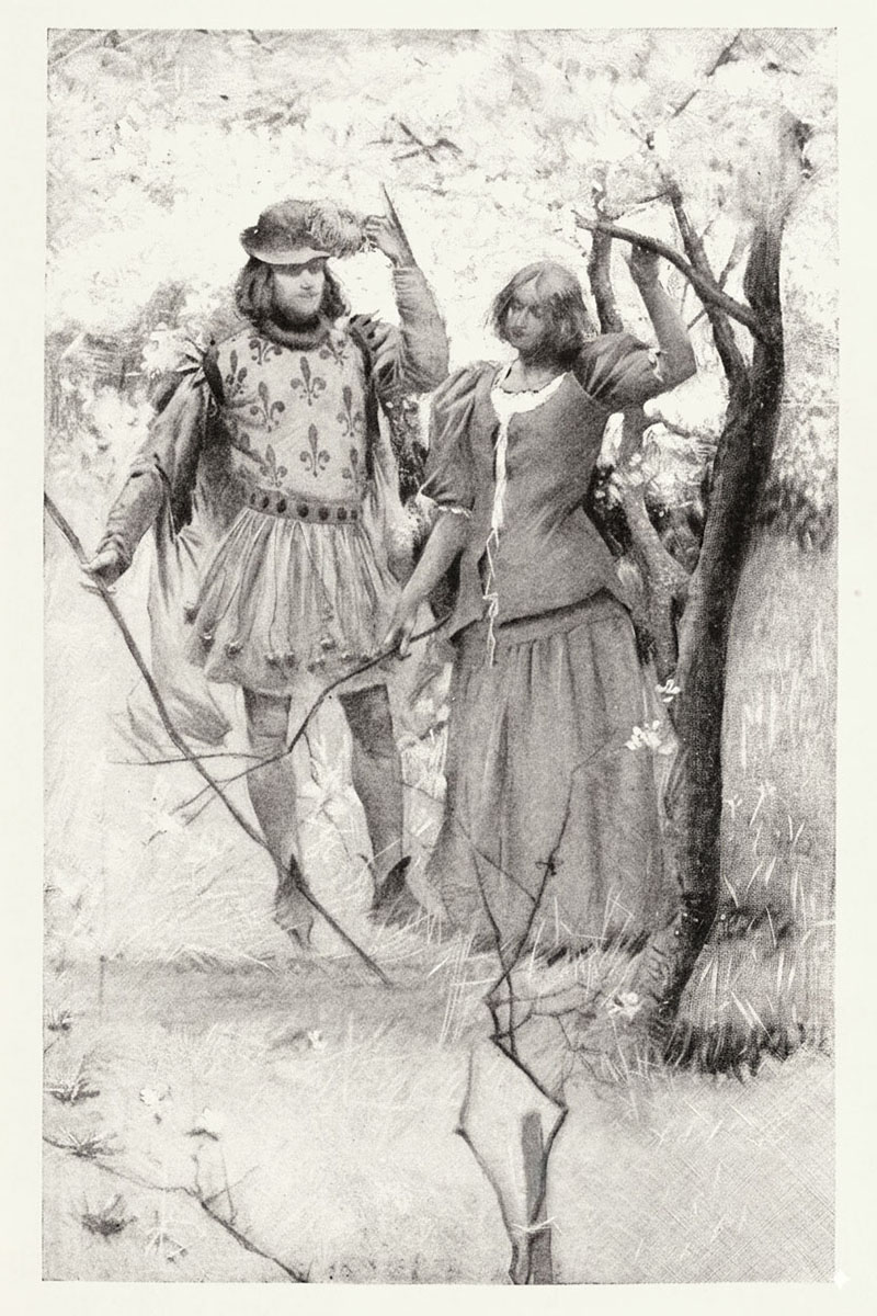 Louis de Conte et Jeanne dans les bois (version en volume) : Mark Twain, Jeanne d'Arc, illustration de Frank DuMond, 1895