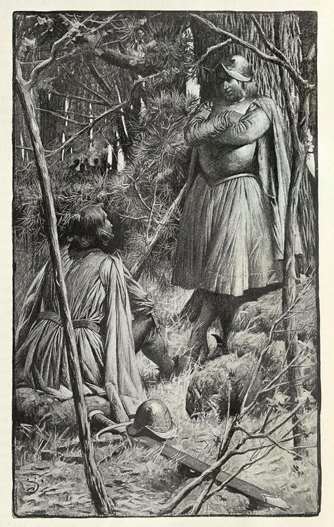L’apparition du paladin dans le camp : Mark Twain, Jeanne d'Arc, illustration de Frank DuMond, 1895