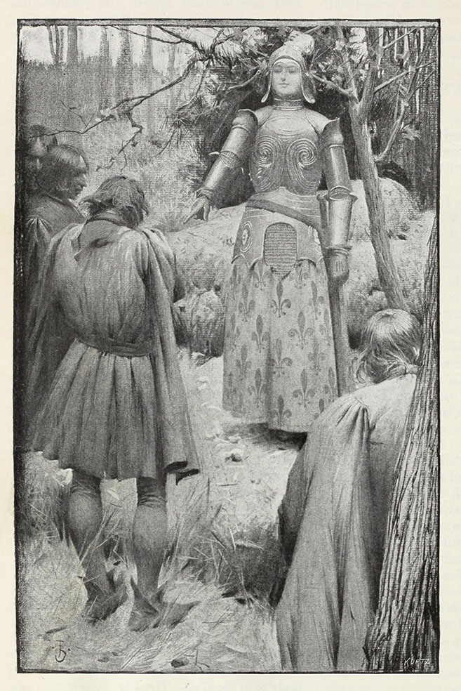Jeanne réprimande les conspirateurs : Mark Twain, Jeanne d'Arc, illustration de Frank DuMond, 1895