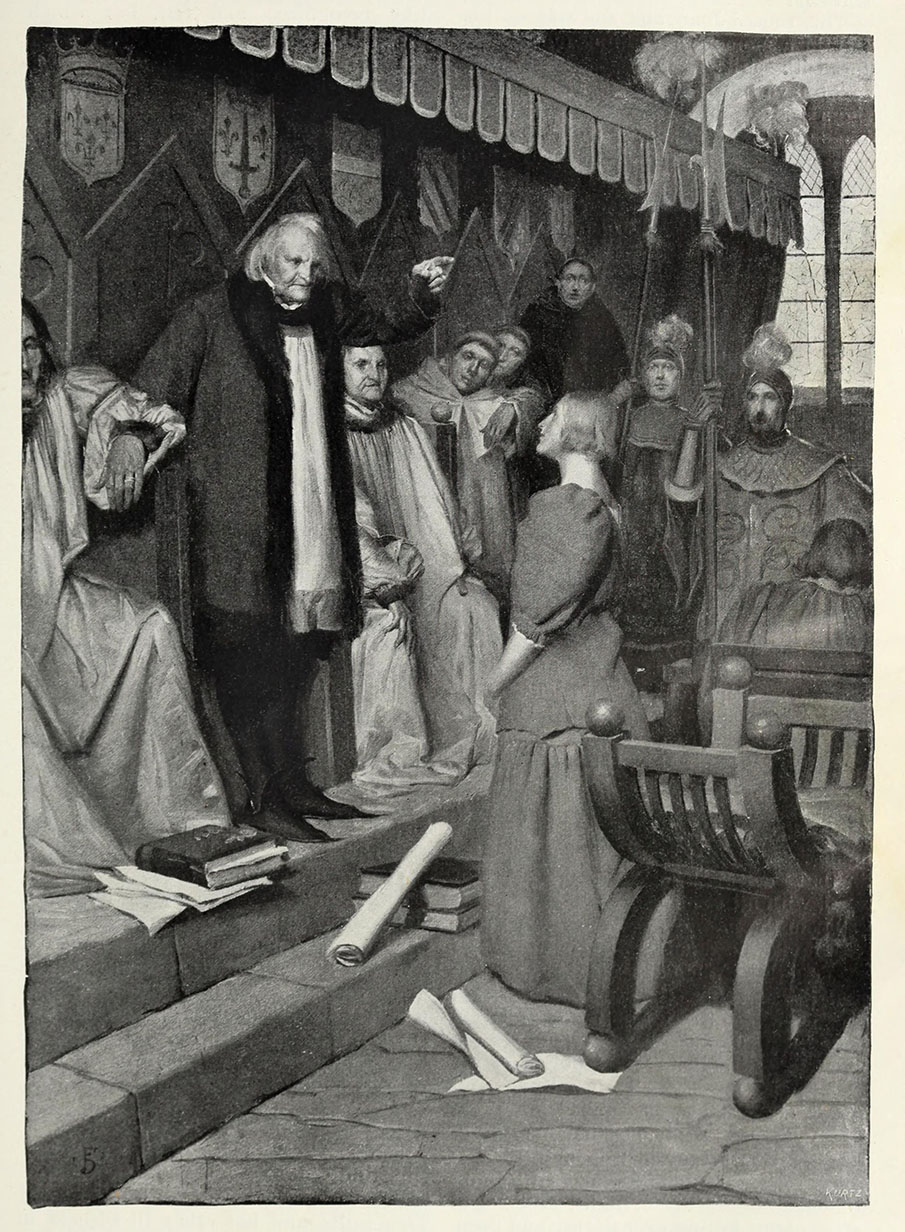 L’examen de Jeanne à Poitiers : Mark Twain, Jeanne d'Arc, illustration de Frank DuMond, 1895