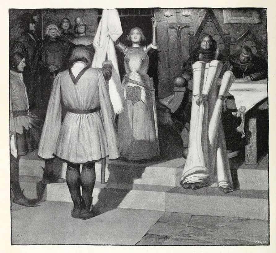 Jeanne choisit Le Paladin pour porte-étendard : Mark Twain, Jeanne d'Arc, illustration de Frank DuMond, 1895