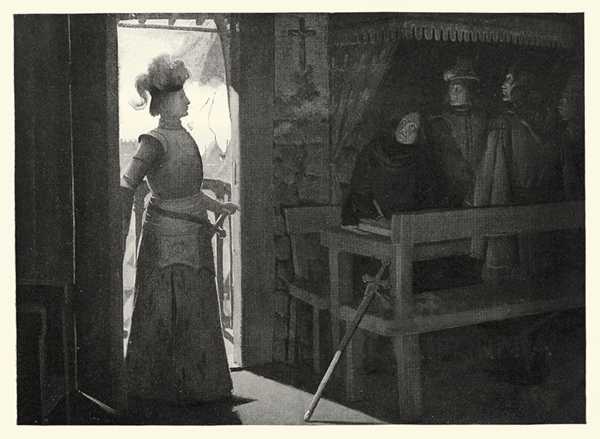 Jeanne surprend les capitaines : Mark Twain, Jeanne d'Arc, illustration de Frank DuMond, 1895