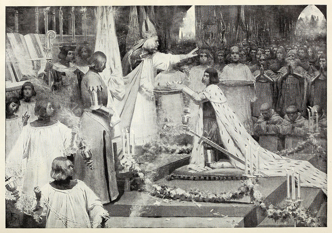 Sacre de Charles VII à Reims : Mark Twain, Jeanne d'Arc, illustration de Frank DuMond, 1895