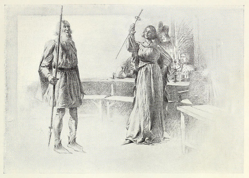 Jeanne et son père : Mark Twain, Jeanne d'Arc, illustration de Frank DuMond, 1895