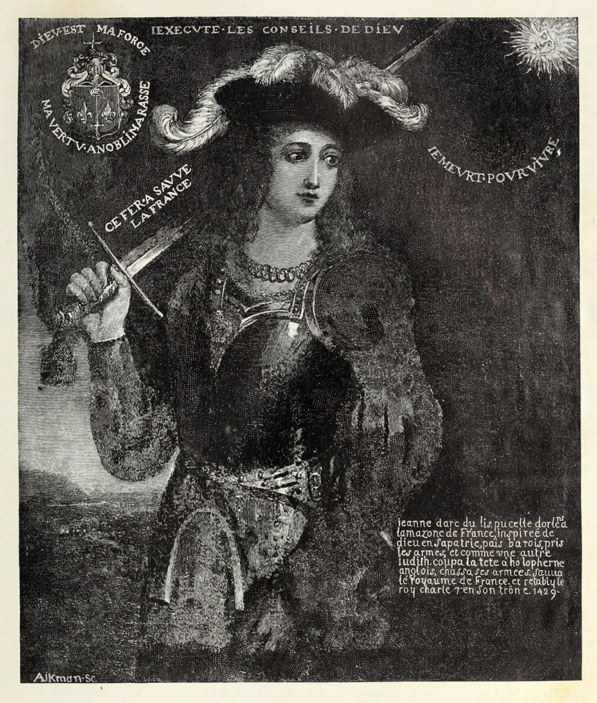 La Pucelle d’Orléans d’après un tableau anonyme de l’Hôtel-de-Ville de Rouen : Mark Twain, Jeanne d'Arc, illustration de Frank DuMond, 1895