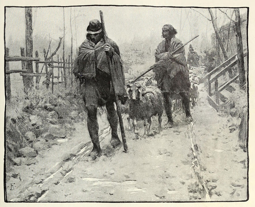 Rainguesson et Louis de Conte se rendent à Rouen : Mark Twain, Jeanne d'Arc, illustration de Frank DuMond, 1895