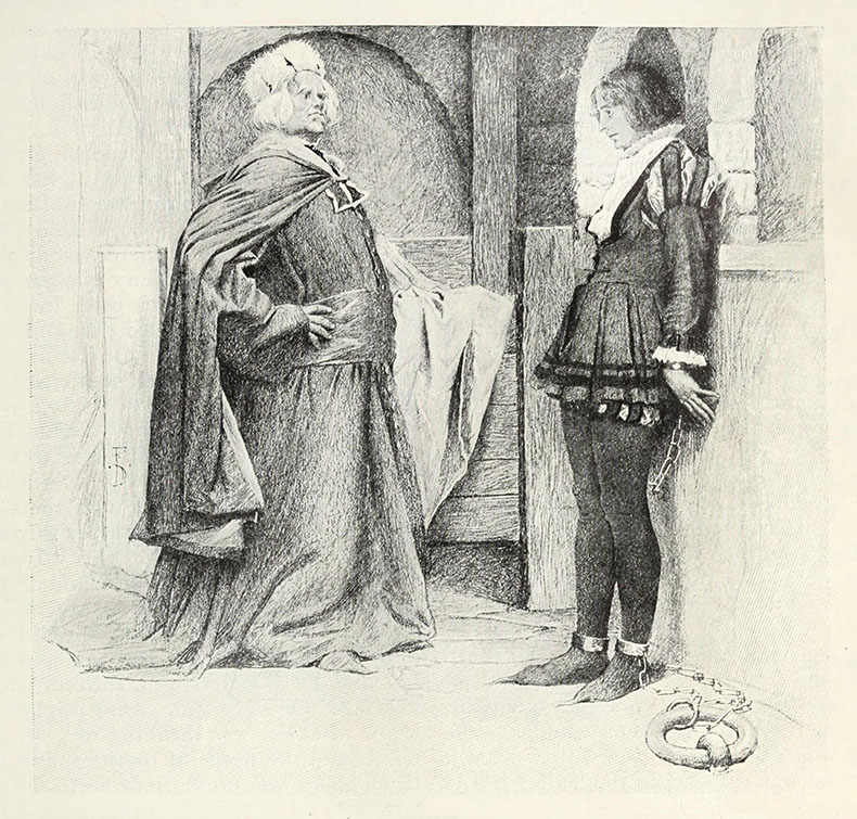Cauchon accuse Jeanne d’être relapse : Mark Twain, Jeanne d'Arc, illustration de Frank DuMond, 1895